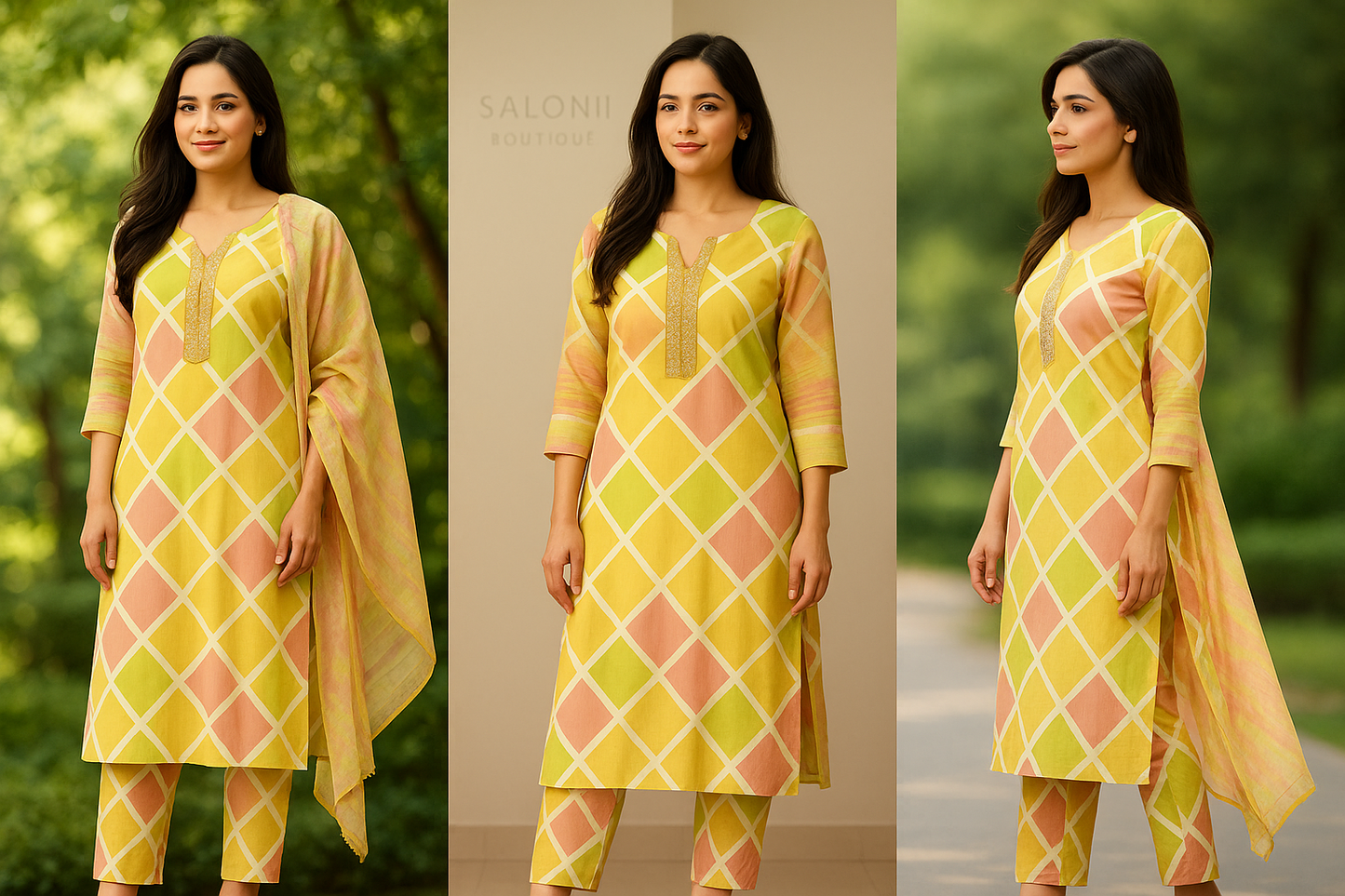 Pastel Sunshine Geometric Printed Unstitched Suit with Necktie & Dupatta