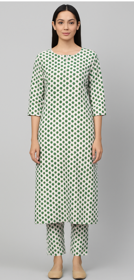 Woman wearing a green patterned kurta