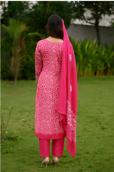 Gulabi Grace – Elegant Pink Cotton Suit Set unstitched