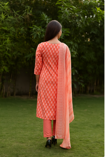 Peach Elegance Cotton Suit Set