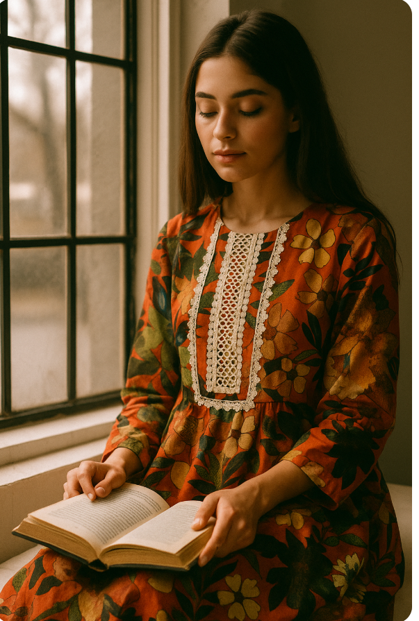 Cotton flower print shirt-2.40 m with lace work trouser -plain cambric cotton with cotton mul dupatta (patch and mirror work) -2.25mm