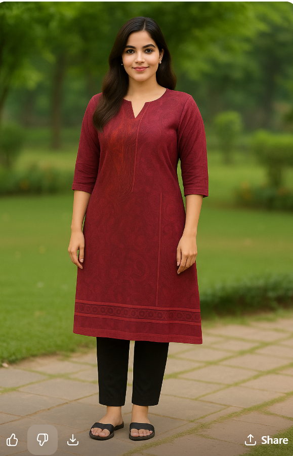 Elegant Maroon & Rust Paisley Printed Unstitched Kurti Fabric (2.5 m)