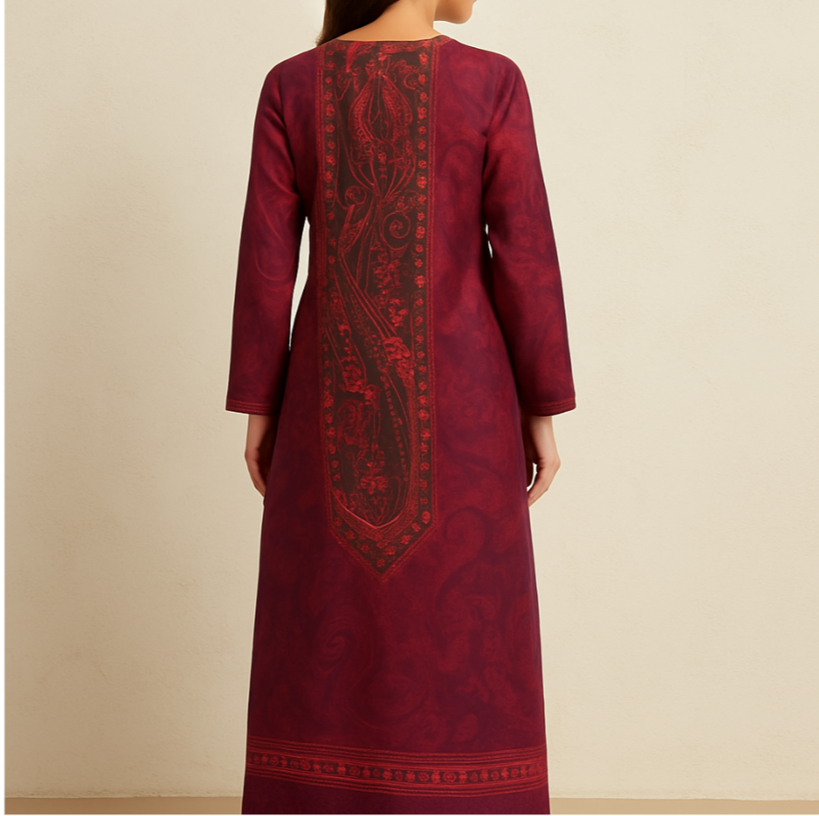 Elegant Maroon & Rust Paisley Printed Unstitched Kurti Fabric (2.5 m)