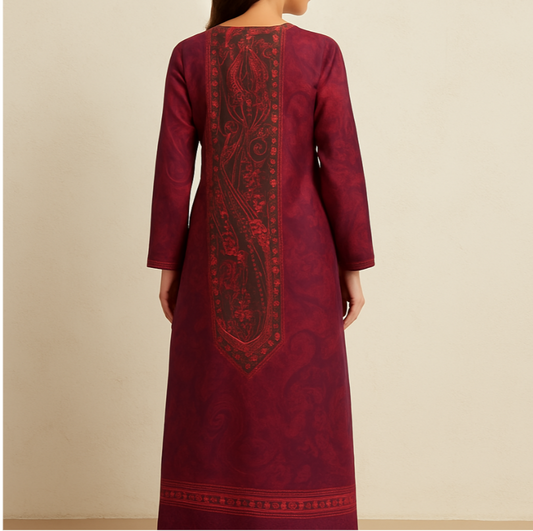 Elegant Maroon & Rust Paisley Printed Unstitched Kurti Fabric (2.5 m)