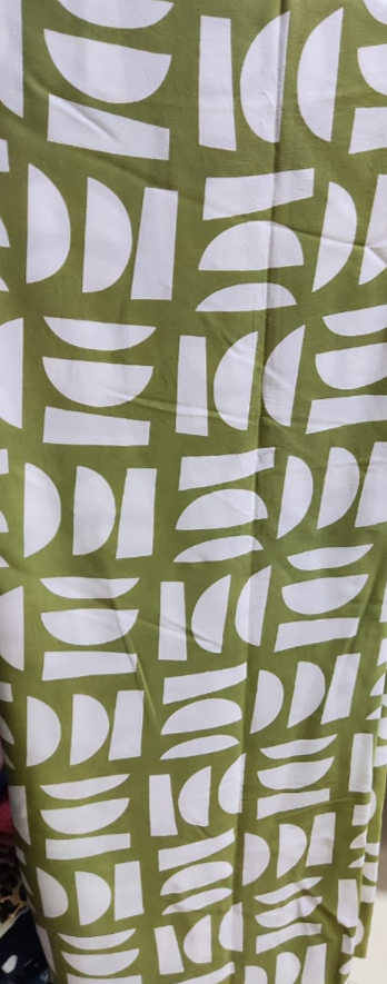 🟩 Modern Geometric Print Unstitched Fabric – Olive Green with White Abstract Design (2.5m)