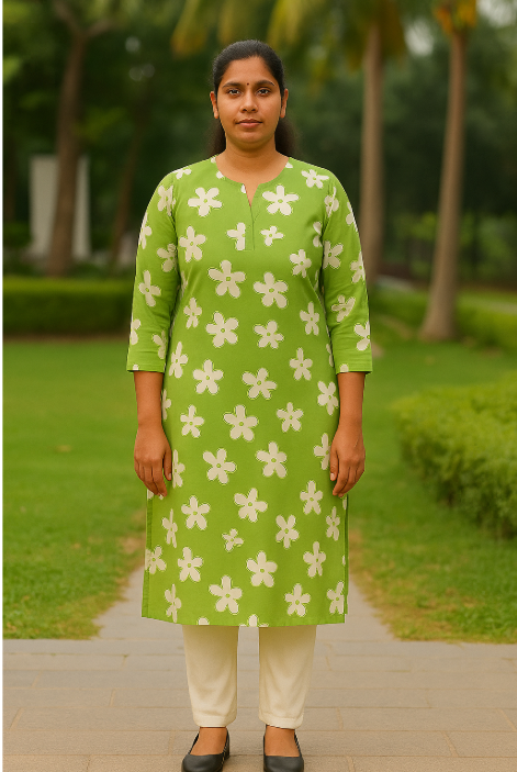 🌿 Elegant Olive Green Digital Print Unstitched Fabric 🌿- kurti Fabric (2.5m)