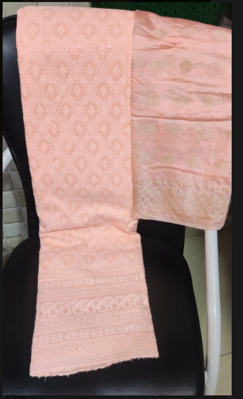 Noori Peach and Mint Coloured Chicken β Self-Textured Unstitched Suit Set