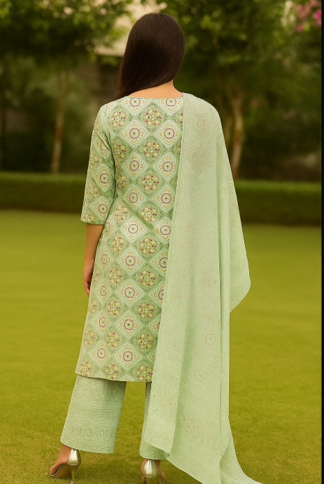✨ Graceful Mint Green Embroidered Unstitched Suit Set