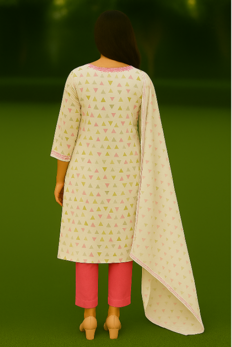 Triangle Bloom – Geometric Printed Unstitched Suit Set