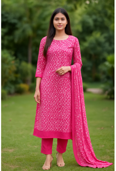 Gulabi Grace – Elegant Pink Cotton Suit Set unstitched