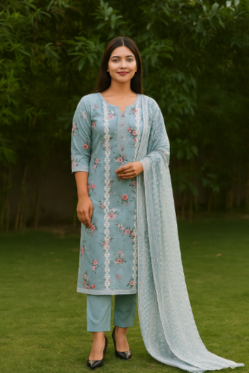 Rosé Bloom – Pink Floral Printed Unstitched Suit Set