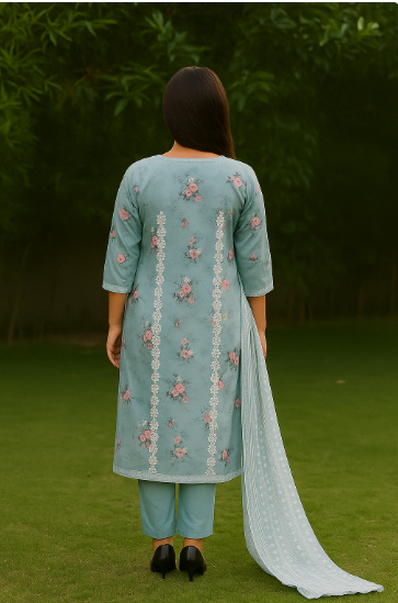 Rosé Bloom – Pink Floral Printed Unstitched Suit Set