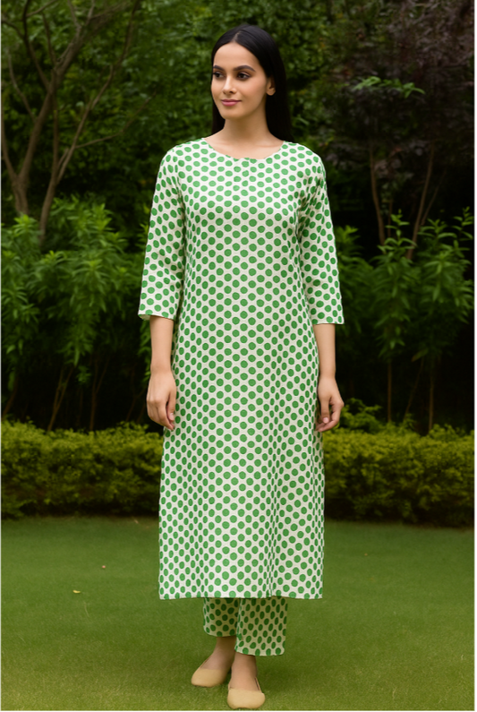 Green Unstitched Polka Dot suit material (5 m)